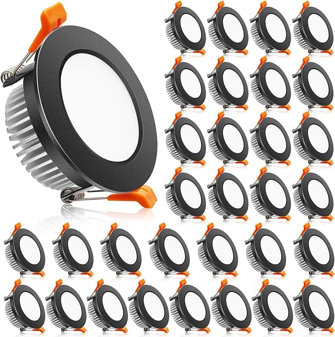 2 Inch LED Downlight, 32 Pack Recessed Lighting Dimmable Ceiling Light, 3W, 2700K Ultra Warm White, CRI80 with LED Driver(35W Halogen Equivalent), Black