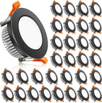 2 Inch LED Downlight, 32 Pack Recessed Lighting Dimmable Ceiling Light, 3W, 2700K Ultra Warm White, CRI80 with LED Driver(35W Halogen Equivalent), Black