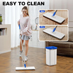 Mop and Bucket Set with Wringer, Squeeze Wall Mop Cleaner with Long Handle, Flat Mop and Bucket System, Dry & Wet Dust Mop for Household Floor Cleaning with 3 Microfiber Mops, Slate Blue