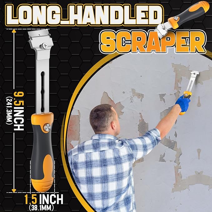 DIYSELF Razor Blade Scraper 12Pack Glass Scraper Oven Scraper for Cleaning Razor Scraper for Floors Glass Stove Top Scraper Window Scraper Includes Extendable Handle and 10 Extra Blades