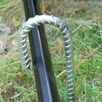 AAGUT 12 Inch Rebar Stakes J Hook 16 Pcs 3/8" Chain Link Fence Stakes Heavy Duty Galvanized Steel Tent Stakes Ground Anchors for Hard Firm Soil, Silver