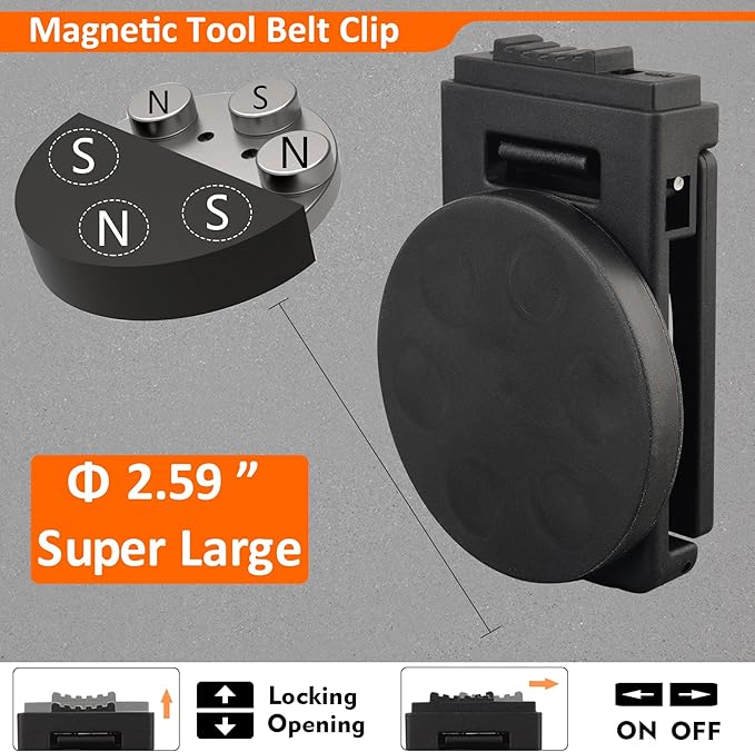 MUTUACTOR Magnetic Tool Belt Clip,Heavy-Duty Magnet Tool Holder for Belt Clip,1 Set Anti-Slip Magnetic Clip Tool Belt Accessories for Hammer Screwdrivers Adjustable Wrench Magnet Tools and Hardware