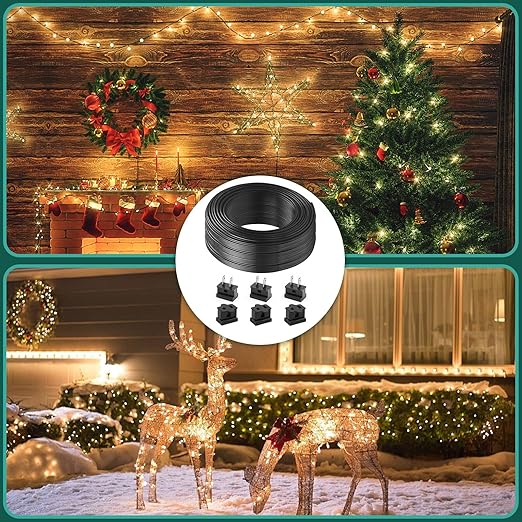 SPT-1 Wire Black 100FT 2 Conductor Flexible Low Voltage Landscape Cord 18AWG, Includes 6pcs Vampire Plugs for Wire Extension of Low Voltage Equipment Inside and Outside The Home Holiday Light Strings