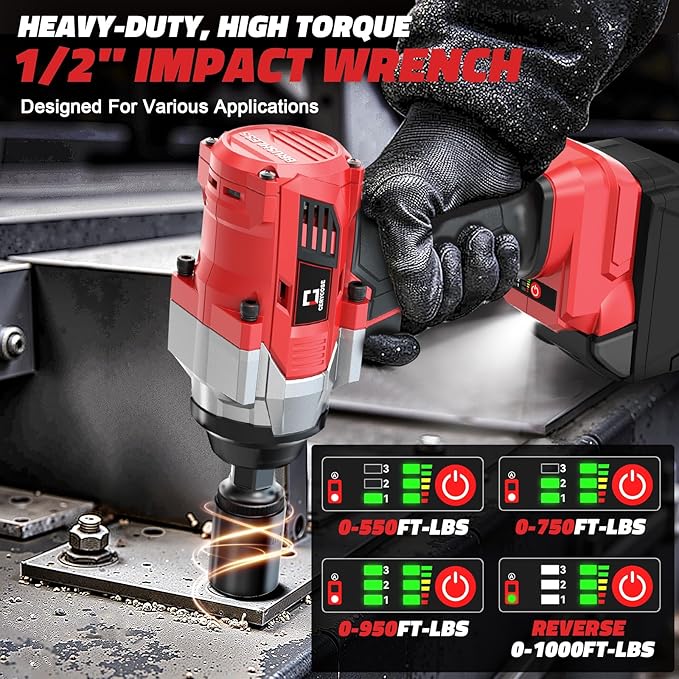 Cordless Impact Wrench 1/2 inch Compatible with Milwaukee 18v Battery Brushless High Torque Impact Driver Gun with 1000 Ft-lbs Torque, LED Work Light, Ergonomic Design Heavy-Duty