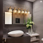 Crystal Vanity Lights 6-Light Black Gold Bathroom Vanity Lights Modern Crystal Bathroom Light Fixtures Over Mirror 51.18" Long Vanity Light for Bathroom