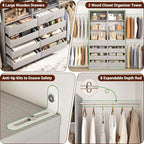 Aheaplus Closet System Set of 2, 4-9Ft Wood Closet Organizer with Drawers & Shelves, Closet Organizer System with 8 Hanging Rods, Walk-in Closets Organizer Wardrobe Closet Rack, Grey1