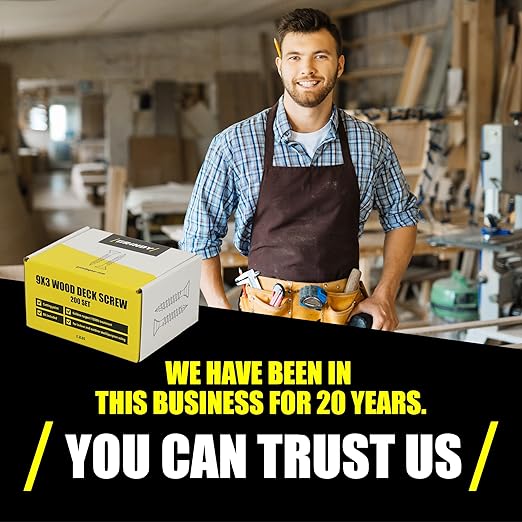 #9 x 3’’ Wood Screws by Grindy (200pack/2.5LBS) – Self-Drilling Deck Screws I Rust Resistant I Quick Drive & Fast Grip I for Cabinet, Furniture & Other Projects I T20 Star Drive I Bit Included