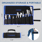 COMOWARE Large Pliers & Wrench Set 8Pcs with Pouch(12", 10", 8" Groove Joint Pliers, 8" Adjustable Wrench, 8" Linesman, 6" Long Needle Nose, 6" Slip Joint, 6" Diagonal) for Home & DIY