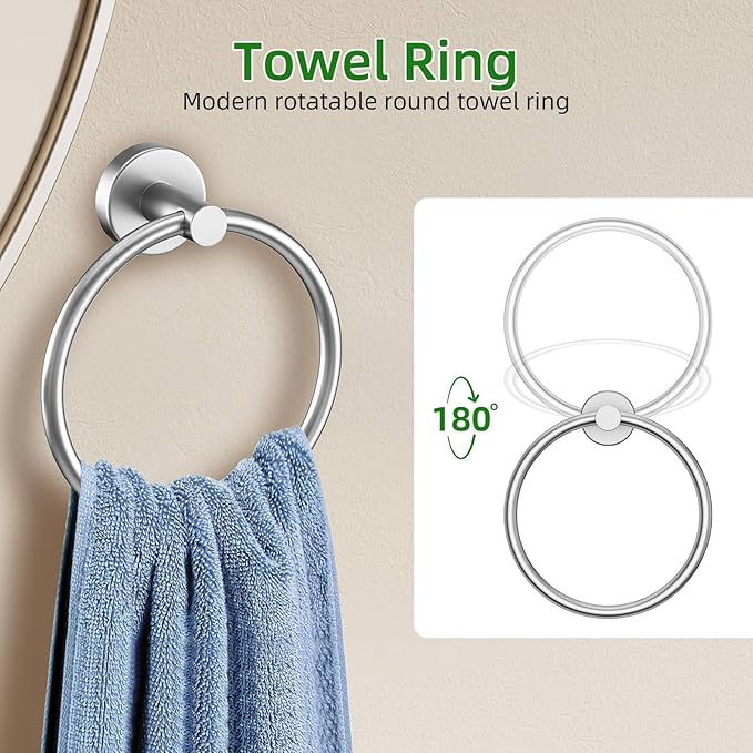 10-Piece Brushed Nickel Towel Bar Set,Bathroom Hardware Accessories Set,23.6 Inch Towel Bar-Towel Racks Set,Stainless Steel Wall Mounted Brushed Towel Holder Set