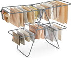 SONGMICS Clothes Drying Rack, Foldable 2-Level Laundry Drying Rack, Free-Standing Laundry Airer, with Height-Adjustable Wings, 33 Drying Rails, Sock Clips, Gray ULLR053G02V1