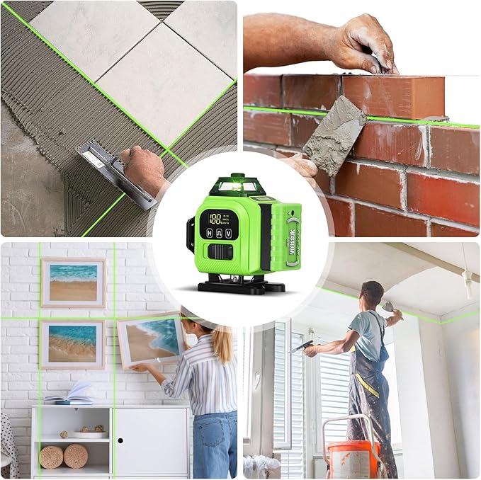 16 Line Laser Level 360 Self Leveling, 4x360°Professional 4D Green Cross Line laser Level with 2 Batteries,for Construction and Picture Hanging, Horizontal Line leveler Tool (Green)