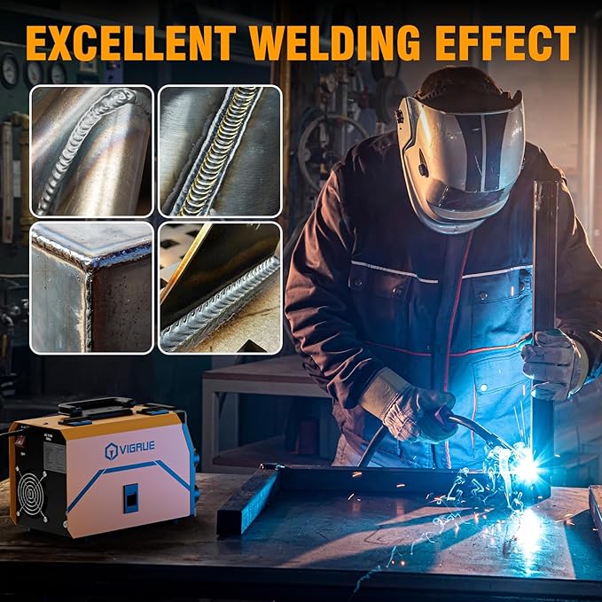 VIGRUE 140A MIG Welder, 110V Flux Core/Stick/Lift MIG 3 in 1 Welding Machine with Large Digital Screen Display & Welding Mask & Gloves