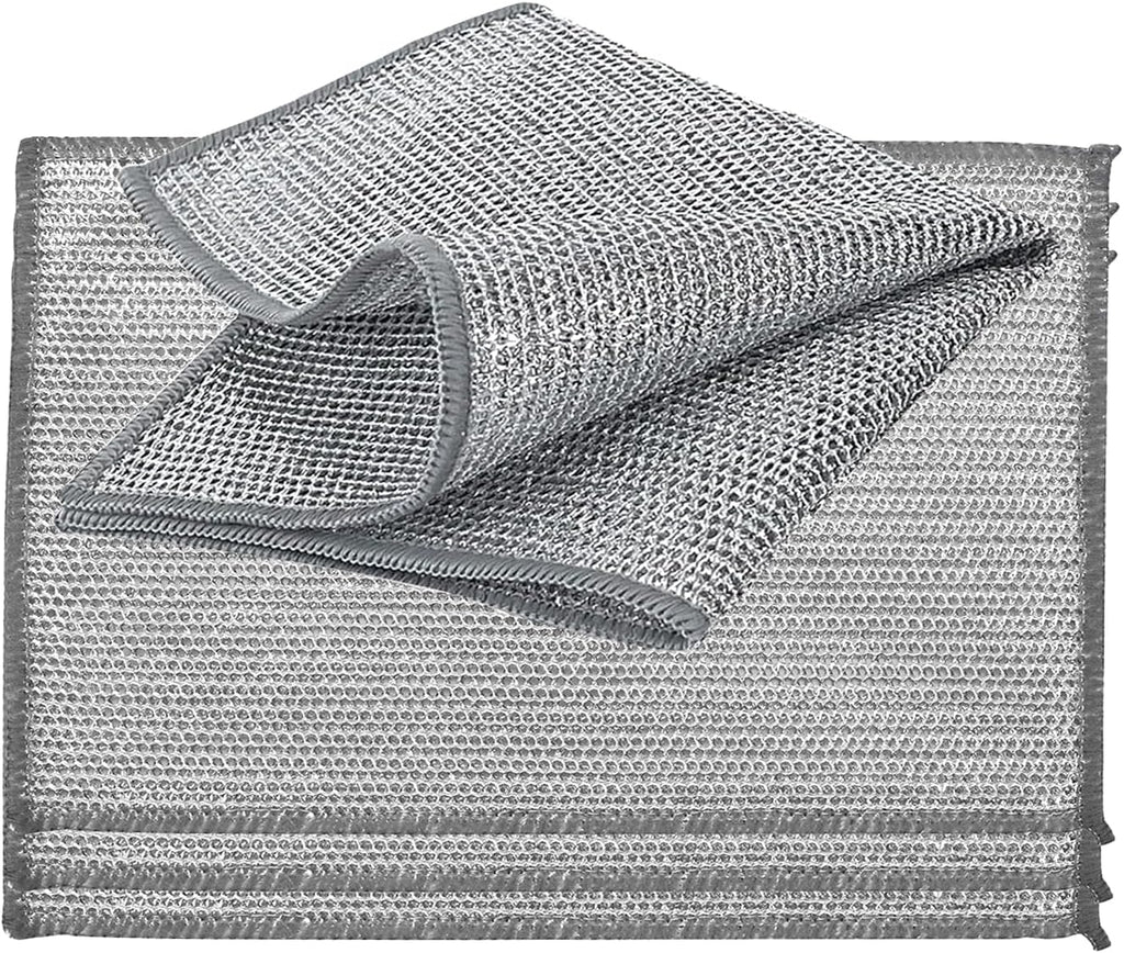 YinQin 28x20 cm Stainless Steel Wire Scrubber Cloth for Pots & Pans Sink Stove Top Dual-Sided Rust-Resistant & Easy Clean Kitchen Cleaning Cloths Non-Scratch Metallic Mesh Dishwashing Cloth Rag, 4 PCS