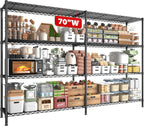 REIBII 70"W Metal Shelving, Storage Shelves 4-tier Wire Shelving Unit Load 1240LBS Metal Shelves for Storage Adjustable Shelving Rack for Pantry Kitchen Commercial school Garage 70"W*15.8"D*62.9"H