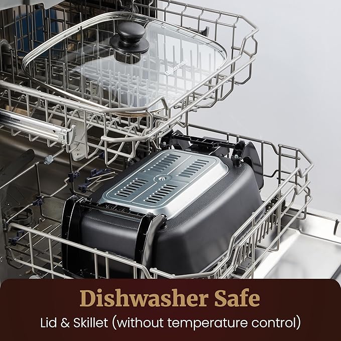 Elite Gourmet EG2615 15" x 12" x 4” Electric Skillet, Durable Xtra Deep Dish, PFAS Free Ceralast™ Ceramic Non-stick, 1500W Rapid Heat, Tempered Glass Vented Lid, Dishwasher Safe, 12.5 Qt., Black/Gray