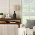 Nourison Home 22" Matte Black Ceramic Table Lamp with Oatmeal Shade for Modern, Transitional, Bedside Table, Living Room, Dining, Entryway