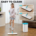 Mop and Bucket Set with Wringer, Dry & Wet Wall Mop Cleaner with Long Handle, Flat Squeeze Spin Dust Mop for Household Floor Cleaning with 4 Microfiber Mops, Turquoise-Cyan