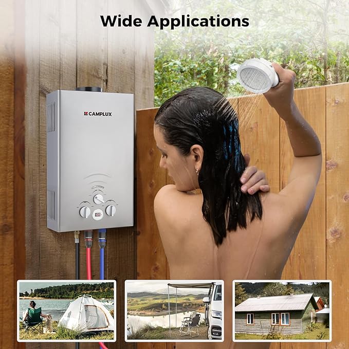 CAMPLUX Portable Tankless Water Heater, 2.11GPM, 55,000 BTU Propane, BW211G, Grey