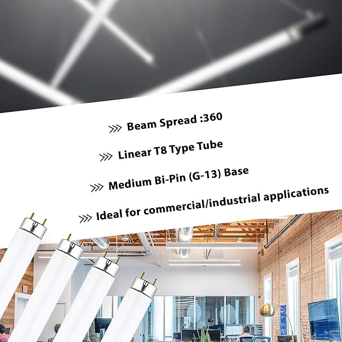 DYSMIO Lighting F15T8-CW 15-Watt 18-inch 3000K - Warm White 825 Lumen Medium Bi-Pin Base T8 Fluorescent Straight Tube Bulb with 3000K - Warm White Light- 4 Pack