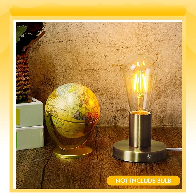 Tuanse 2 Pcs Polished Metal Desktop Lamp Base E26 E27 Screw Light Bulb Holder Sockets Night Light Base Lamp Replacement for Holding Bulb 6 Feet Cord on Off Switch Plug(Bronze,Aluminum)