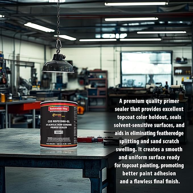 Custom Shop Premium 1K Acrylic Non-Sanding Primer Sealer Paint, Color Gray, 1 Gallon - Fast Drying, Ready-To-Spray, Apply Over Automotive Primer Surfacers, Sanded Finishes - Topcoat Urethane, Enamel