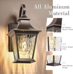 Emliviar 2 Pack Outdoor Wall Lights, Exterior Wall Lantern Sconce for Garage Patio, Oil Rubbed Bronze Finish with Water Ripple Glass, XE219B-2PK ORB