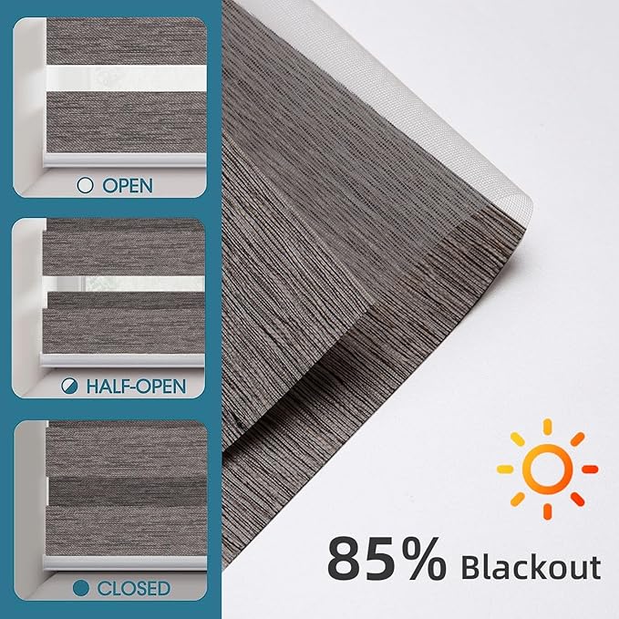 SmartWings Motorized Zebra Shades Work with HomeKit, Alexa, Google Home, 85% Blackout Light Filtering Day Night Sheer Blinds, Privacy Light Control, for Home/Office, Customized, River Stone