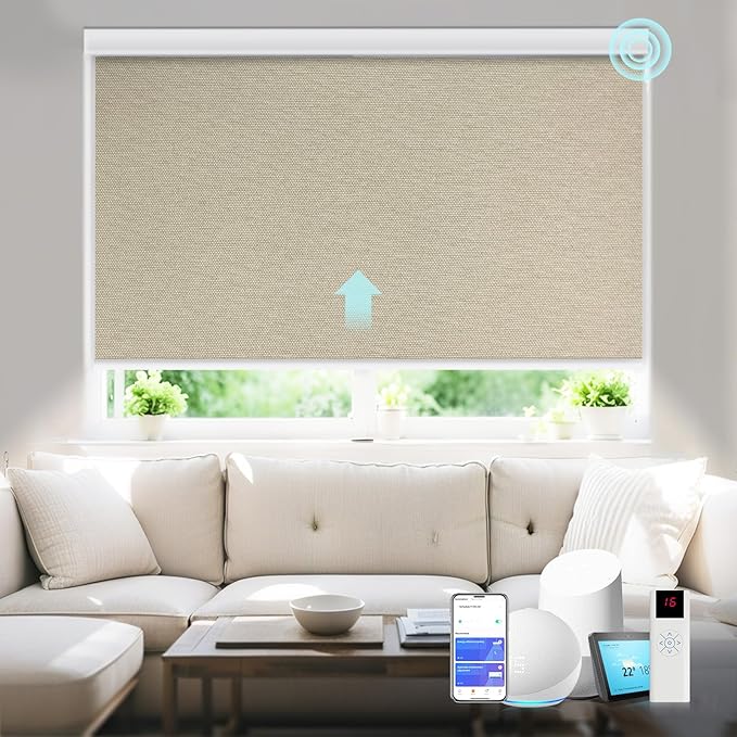 Motorized Blinds with Remote Cordless Automatic Motorized Shades Custom Blinds for Windows Smart Curtains Compatible with Alexa Google Home(Blackout Sweet Latte,Custom Size)