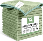 Microfiber Cleaning Cloth, 12 Pack Green Cleaning Rags for Housekeeping, Reusable Microfiber Towels for Car, Kitchen, Bathroom and Household Cleaning Supplies, 11.8"X11.8"
