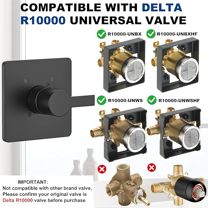 Replacement for Delta 13/14 Series Shower Trim Kit, Compatible with Delta R10000 Shower Faucet Set, Black Shower Head and Handle Set, Matte Black (Cartridge and Valve Not Included)