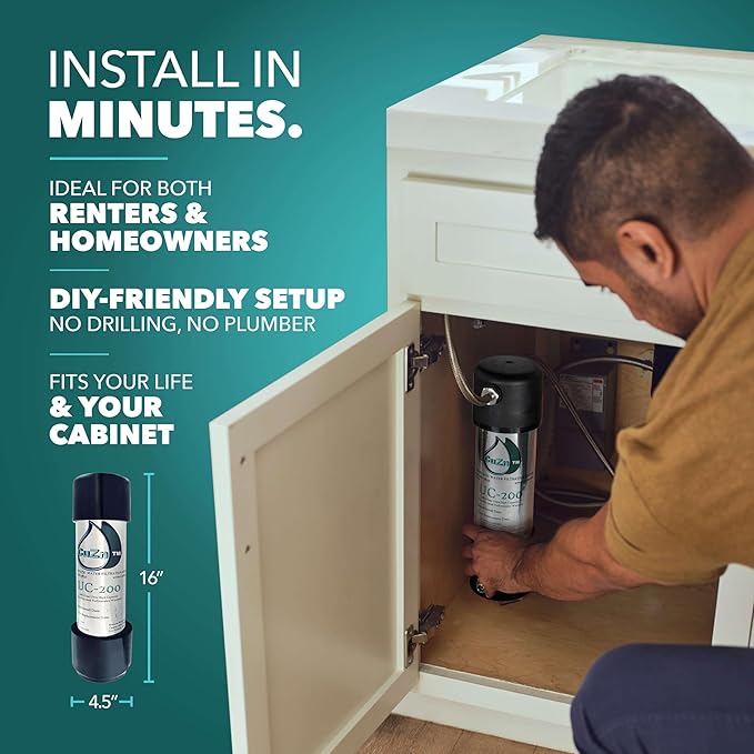 Under Sink Water Filter for Sink Faucet by CuZn, 5 Year Filtration Life, Reduces PFAs, PFOS, Lead, Chlorine, Improves Taste of Tap Water with NSF/ANSI 42 & 372 Certified High Performance