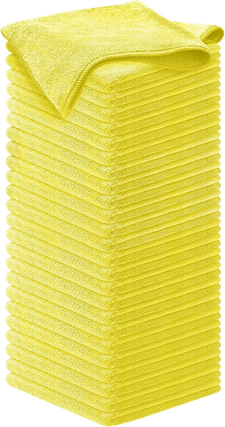 USANOOKS Microfiber Cleaning Cloth Yellow - 50 Pcs 12.5"x12.5" - High Performance - 1200 Washes, Ultra Absorbent Towels Weave Grime & Liquid for Streak-Free Mirror Shine - Car Washing Cloth