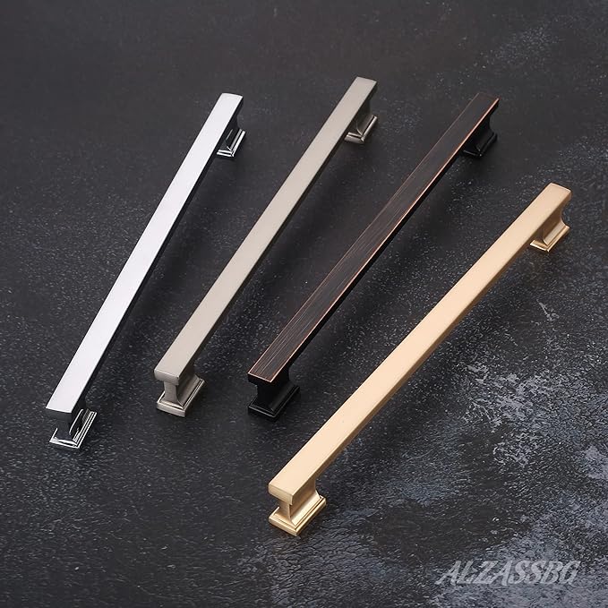 Alzassbg 5 Pack Brushed Brass Cabinet Pulls, 9 Inch(228.5mm) Hole Centers Gold Kitchen Cabinet Handles for Cabinets and Drawers AL3061BB