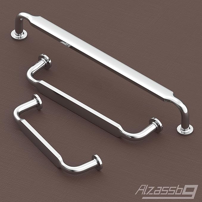Alzassbg 10 Pack Polished Chrome Cabinet Handles, 3 Inch(76mm) Hole Centers Arch Modern Cabinet Pulls Kitchen Hardware for Cabinets AL3503CP