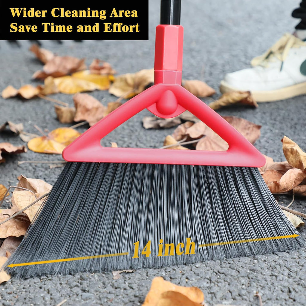 Heavy Duty Angle Broom, Upgraded Commercial Broom for Sweeping Indoor and Outdoor, Perfect Red Broom of Kitchen, Garage, Industrial and Courtyard