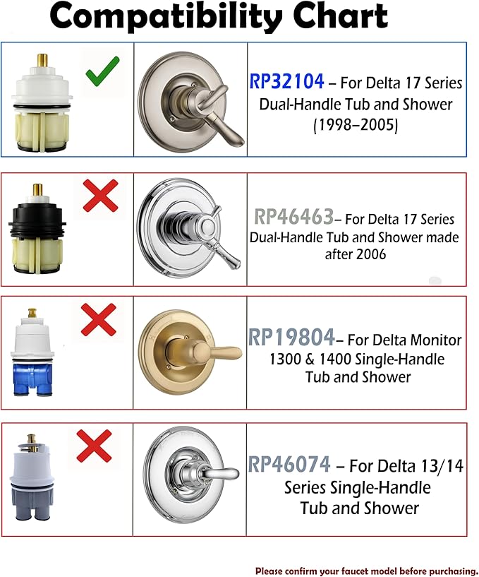 ALITZ RP32104 Shower Cartridge Replacement for Delta Monitor 1700 Series (1998–2005), Upgraded Brass Stem, Fix Leaks & Restore Pressure, Compatible with Delta Tub/Shower Faucets
