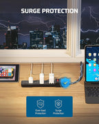 DEWENWILS 6 Foot Long Power Strip, 6-Outlet Power Strip 6FT, 15 Amp Circuit Breaker, Low Profile Flat Plug, Surge Protector for Office, Living Room, Bedroom, 4 Pack, Wall Mount, Black