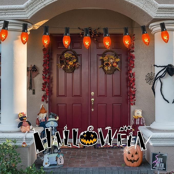 25 Pack C7 Replacement Bulbs, C7 Clear Orange Light Bulbs, C7/E12 Candelabra Base, Orange Halloween Light for Outdoor String Lights Christmas Halloween Patio Party