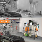 TORACK Garden Tool Organizer with Wheels, Rakes Shovels Yard Tools Stand for Garage, Shed, Garden, Indoor/Outdoor Long-Handled Tools Cart