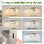 DORESshop 3-Light Brushed Nickel Bathroom Light Fixtures, Crystal LED Bathroom Lights Dimmable Light with Clear Glass Shade,Vanity Lights for Living Room 5CCT