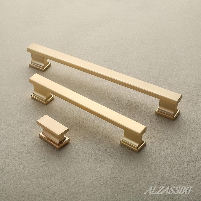 Alzassbg 10 Pack Brushed Brass Cabinet Pulls, 5 Inch(128mm) Hole Centers Gold Kitchen Cabinet Handles for Cabinets and Drawers AL3061BB