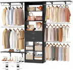 Closet System - 8FT Closet Organizer System with Wooden Drawers, 96" Closet Systems for Nursery & Walk-In Closets with Cuttable Hanging Shelving, Black