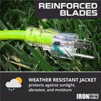 Iron Forge Cable 10 Foot Lighted Outdoor Extension Cord with 3 Outlets - 12/3 SJTW Heavy Duty Light Green Extension Cable 3 Prong - Multiple Outlets