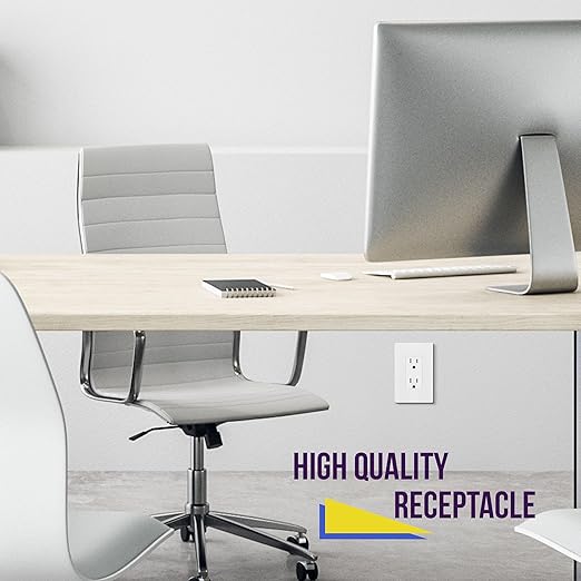 ENERLITES Matte White Decorator Receptacle, Standard Electrical Wall Outlet, 15A 125V, Self-Grounding, 2-Pole, 3-Wire, 5-15R, UL Listed, 61502-TR-MW, 10 Pack, Tamper Resistant