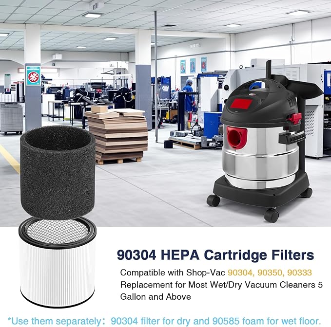 Foam Sleeve Filter for Shop-Vac 90304 90350 90333 Replacement for Most Wet/Dry Vacuum Cleaners 5 Gallon and Above, Compare to Part No.90304, 90585 (2+8+2+1)