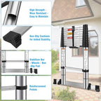 10.5 FT Stainless Steel Telescoping Ladders - One-Button Retraction Collapsible Extension Ladder for Home,RV,Attic,Lasts 375 LBS with Balance Bar and Wheels