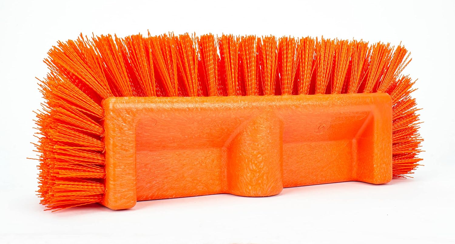 SPARTA Multi-Level Tile Scrub Brush 12" Wide Brush Head, Heavy-Duty Tile Cleaning Brush with End Bristles for Commercial Tiles, Tubs and Floor, Plastic, 12 Inches, Orange