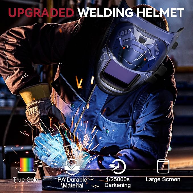 ARCCAPTAIN 3.93"X3.66" Large Viewing Screen Auto Darkening Welding Helmet, True Color Solar Power Welding Hood with 4 Arc Sensor Wide Shade 4/5-9/9-13 for TIG MIG Arc, HSH-G999-ST