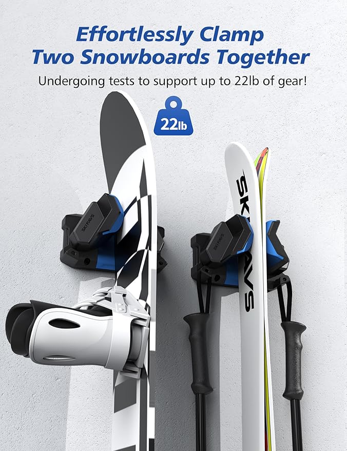 Ski Wall Mount, Ski Snowboard Storage Rack Tool Organizers Wall Mount, Ski Storage Rack for Garage Organizer, Fits Any Ski or Snowboard, Heavy Duty Nonslip Snowboard Wall Storage Rack - Blue