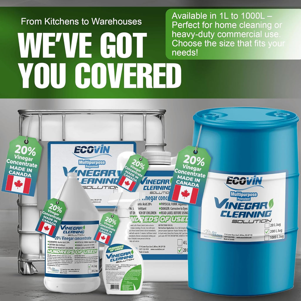 Eco Solutions Vinegar Cleaning Solution - all purpose household cleaner, 20% concentrated vinegar - 4 Litre Jug (1.06 gallons)